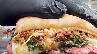 Ribeye steak and frites loaded sandwich