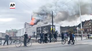 Fire breaks out at Old Stock Exchange building in Copenhagen.