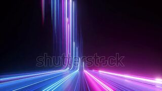 3d animation, abstract black background with pink blue neon lines go up and disappear