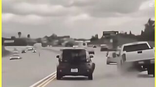 Tires of moving vehicles go flat and then see the reaction of people. It seems like a Enjoyed video but it is dangerous