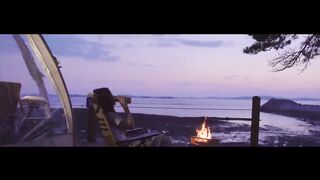 Camping in front of the sea grilled grilled seafood and beer a comfortable tent