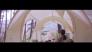 Comfortable solo car camping in the quiet mountains sashimi Sashimi and grilled fish