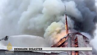 Fire engulfs iconic stock exchange building in Denmark’s Copenhagen.
