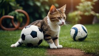 My cats playing foot ball in the garden||Wow beautiful scence