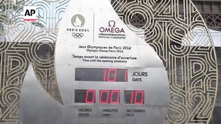 2024 Paris Olympics clock ticks over to show 100 days to opening ceremony.
