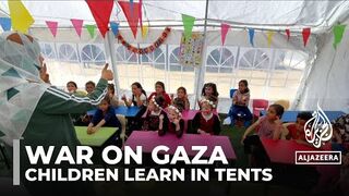 War on Gaza: Palestinian children continue their education at a makeshift kindergarten