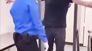 Would have been funnier if the black shirt guy started searching the blue shirt guy