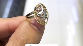 Ladies Real 3-Tone Gold Butterfly Flower Ring