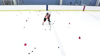Ice Hockey player keeping his puck safe