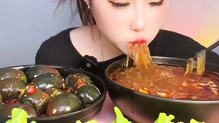 ASMR Mukbang | Eating Spicy Glass Noodles | Asmr Spicy Chicken Wings with Soft Boiled Eggs Eating