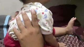 Cute baby learn speaking with her father