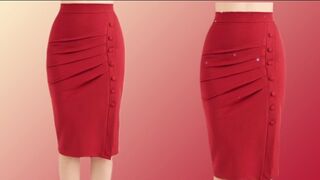 Front pleats and buttons skirt pattern cutting