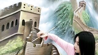 Inspiring  born in the 1990s go to the construction site to make relief sculptures of the Great Wall