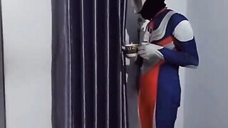 Cute Ultraman looking at a beautiful woman