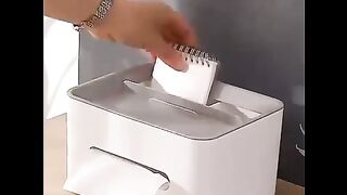 Multifunctional Desktop Organizer with Tissue Holder, Drawer, and Remote Control Storage