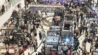 Walking around at very crowded mall
