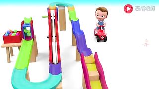English educational animation, cute baby learns colors by playing on the slide and with colorful balls