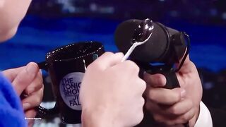 Charlie Puth making music from Jimmy Fallon’s mug