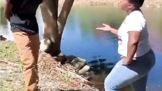Boyfriend Pushes Girlfriend Into Lake For Slapping