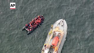 Migrants rescued from the English Channel by boat.