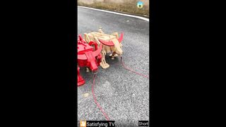 Wood cow raning satisfying video