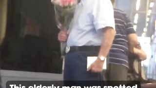 80 Year Old Husband Greets Wife With Flowers At The Airport