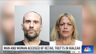 Man and woman seen in viral video accused of string of retail thefts in Hialeah.