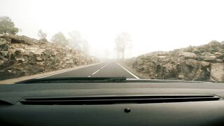 POV driving in light fog on curved road - adalinetv