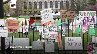 Northwestern University students protest the war in Gaza.