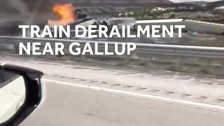 Train derails and catches fire near Gallup, New Mexico