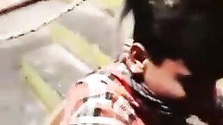 Monkey is playing with a kid