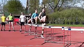 Hurdlelers practicing to a beat