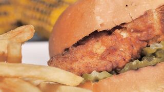 Chicken burger with french fries