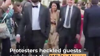 ‘Shame on you’_ Protesters heckle White House correspondents’ dinner guests.