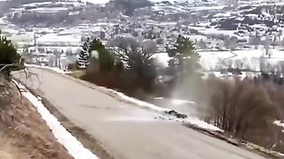 Inside view of a rally car during a crash