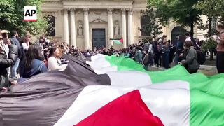 In Paris, students inspired by pro-Palestinian protests in US gather near Sorbonne university.