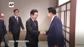 South Korean president talks to opposition about cooperation after his party was routed in election.