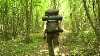 Building a Survival Shelter in a Forest - Camp food from natural write a description
