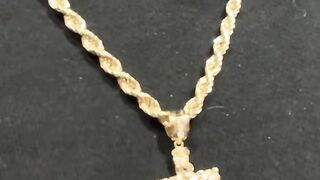 Real Gold Semi Hollow Rope Chain & Small Nugget Crucifix Pendant