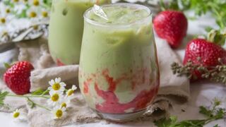 Inspired strawberry matcha lattes