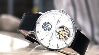 GUANQIN New Mechanical Tourbillon Luxury Men's watches Steel shell Moon Phase Automatic watch for men Waterproof Leather