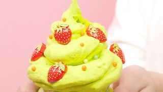 Woman squeezing green plasticine into ice cream shape
