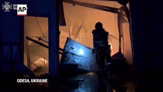 Firefighters tackle blazes after Russian ballistic missile strike on Odesa, Ukraine.