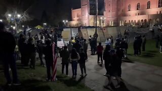 zionist protesters played sounds of crying children in front of pro-Palestine encampments at UCLA to mock them