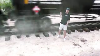 Train vs giant pit