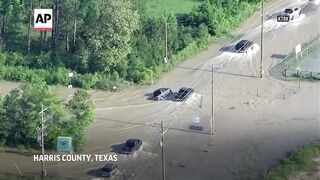 Torrential rain caused flooding in the Houston area, stranding some motorists.