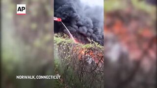 Fiery crash involving gasoline tanker closes I-95 in Connecticut.