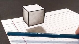 Floating Cube illusion Drawing _ Anamorphic illusion