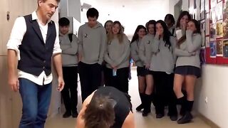 "Push-ups by a boy and waiting for ' reaction."