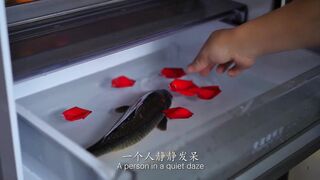 The cold ice fish slapped wildly on its face~